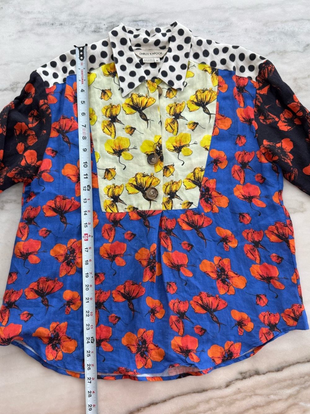Anthropologie Dhruv Kapoor Coralia Floral Linen Blend Patchwork Shirt Size M - Picture 7 of 13